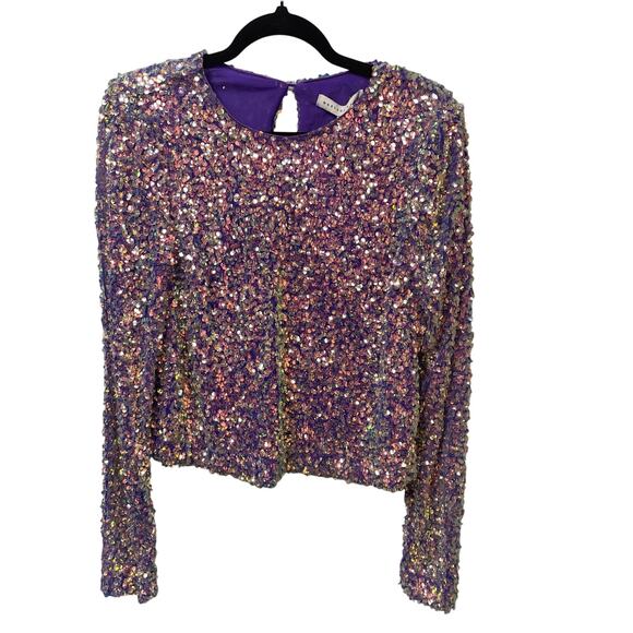 NWT Endless Rose Sequin Shoulder Pad Long Sleeve Top Purple Iridescent Medium - Picture 1 of 7